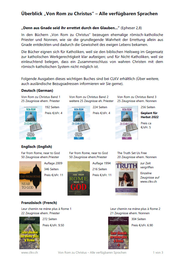 Überblick "Von Rom zu Christus" - Alle verfügbaren Sprachen